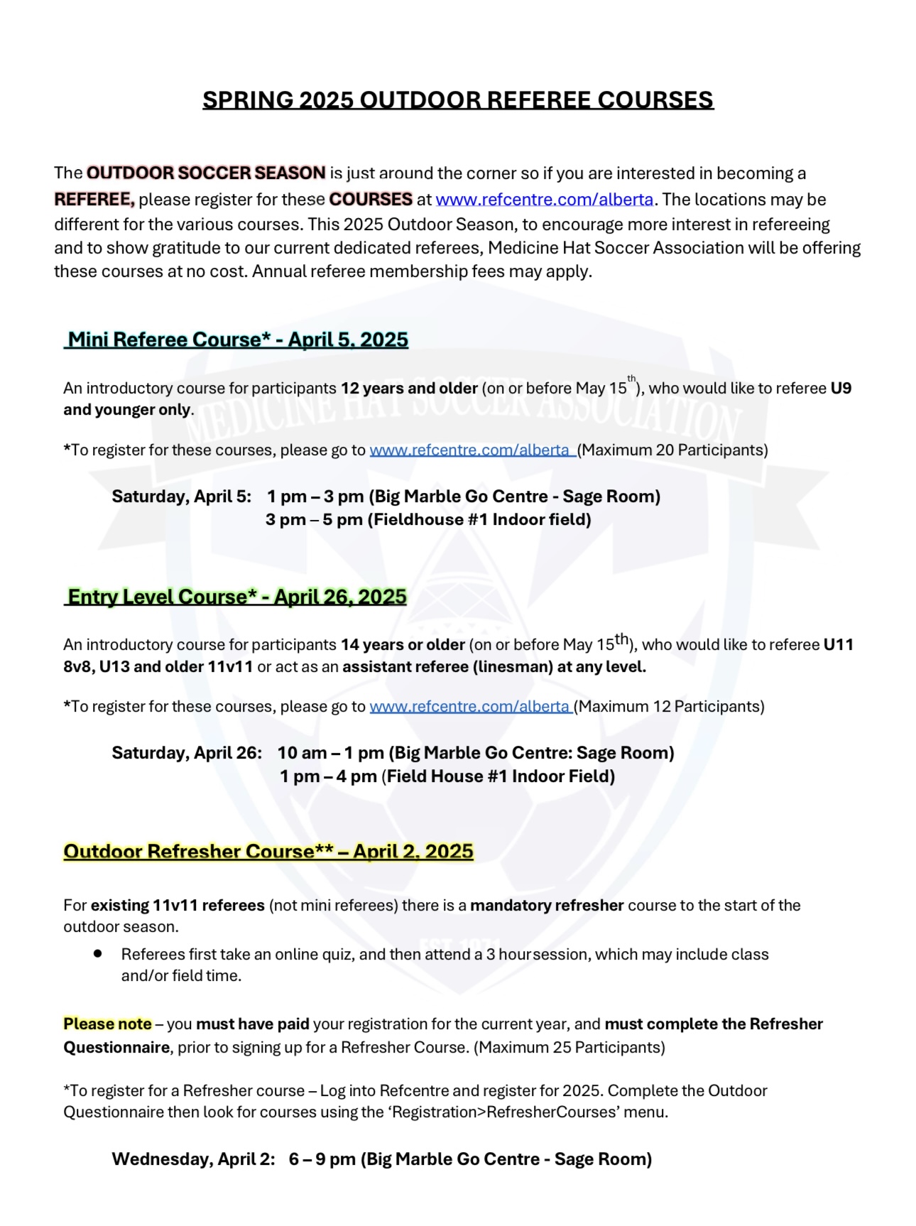 2025 Spring Referee Course Details